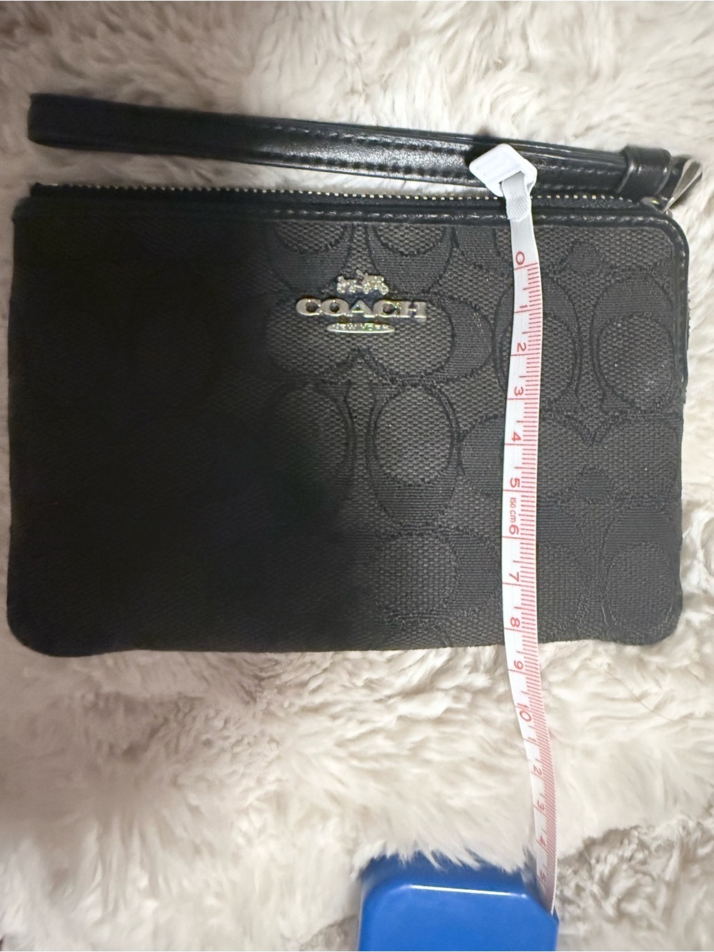 Coach Black Signature Wristlet Wallet Zip Pouch Canvas Leather Trim - Picture 3 of 7